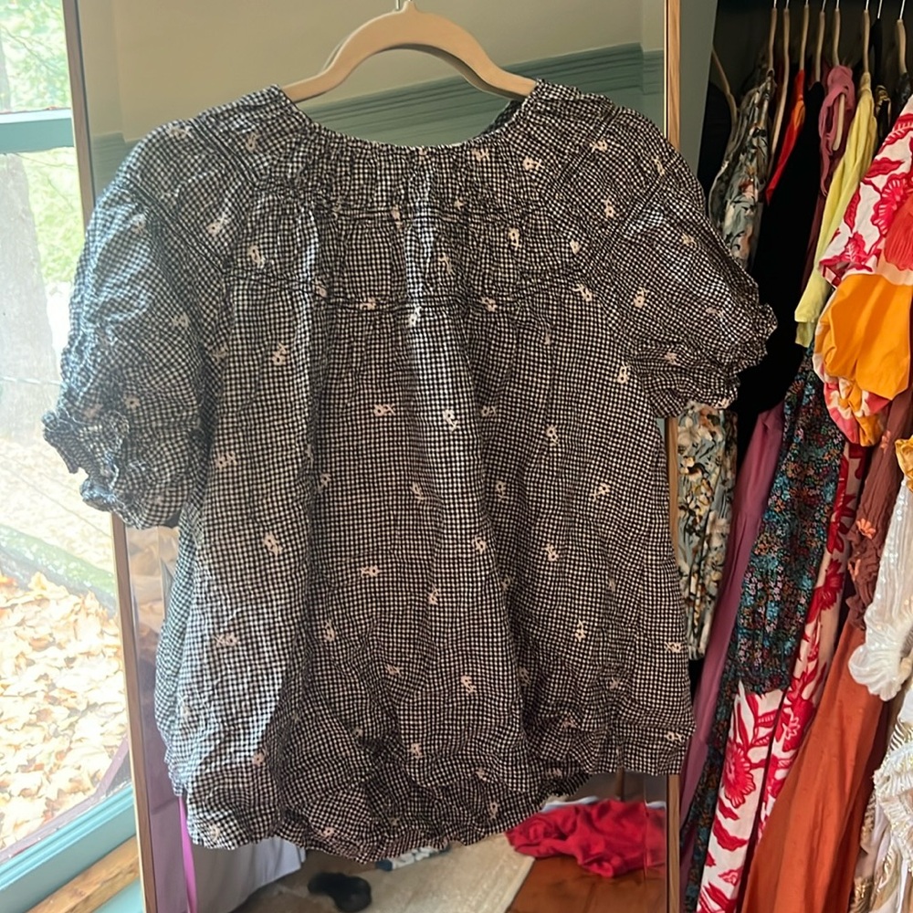 Madewell Gingham Linen Blouse W Daisy Print